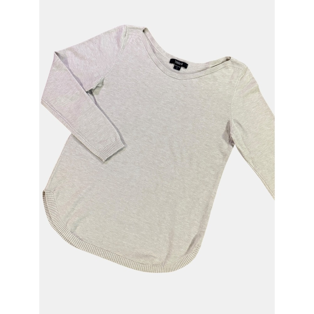 Tribekka 44 Beige Lightweight Knit Sweater Small Curved Hem